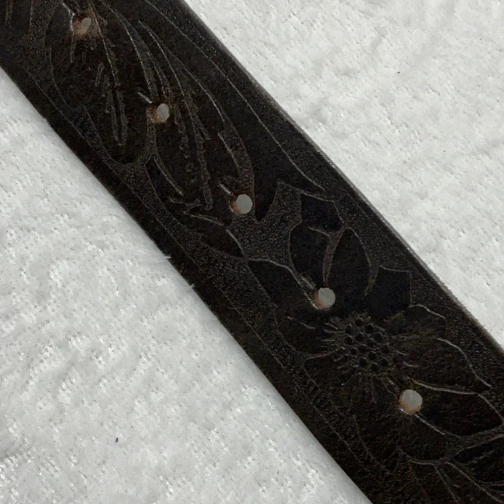Italian Leather Belt Floral Embossed Western Design Glitter Buckle